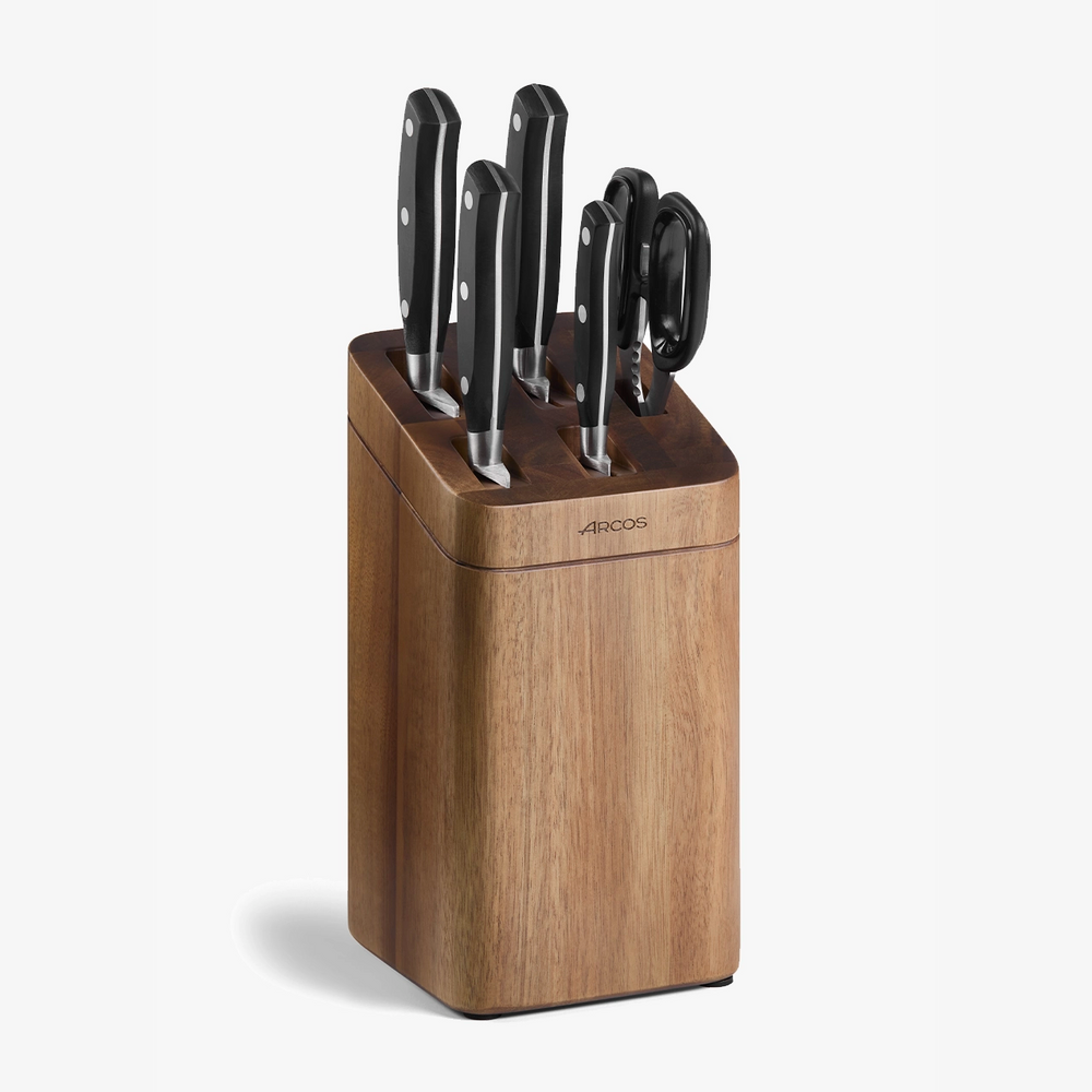 Juego cocina 4 pzas. Serie Riviera + Tijeras + Soporte de madera de acacia