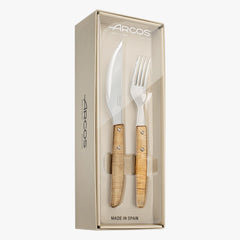 Steakmesser Set 6-teilig Und Holzgabeln Set 6-teilig Mit Griffen Aus Mehrlagigen Pappelholz