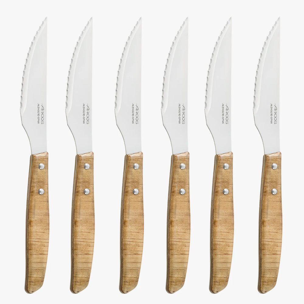 Set 6 pzas. - Cuchillo Chuletero Madera de Chopo Comprimida