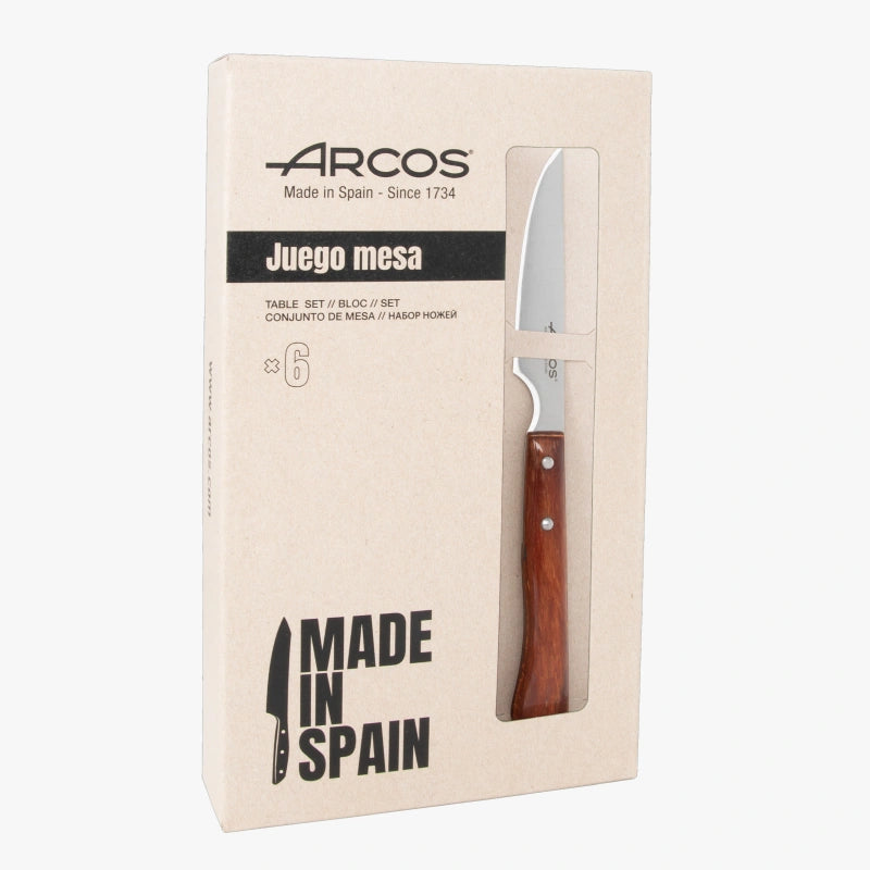 Set 6 Pçs. Faca para carne Madeira de Faia Comprimida Fio Liso 110 mm