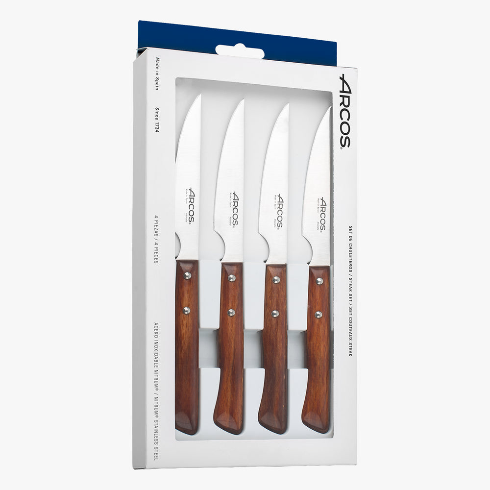 Set 4 Pçs. Faca para carne Madeira de Faia Comprimida Fio Liso 110 mm