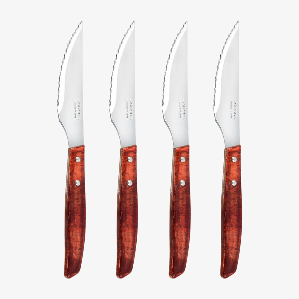 Set 4 Pzas. Coltello bistecca Legno di Pioppo Compresso Tinta Rossa