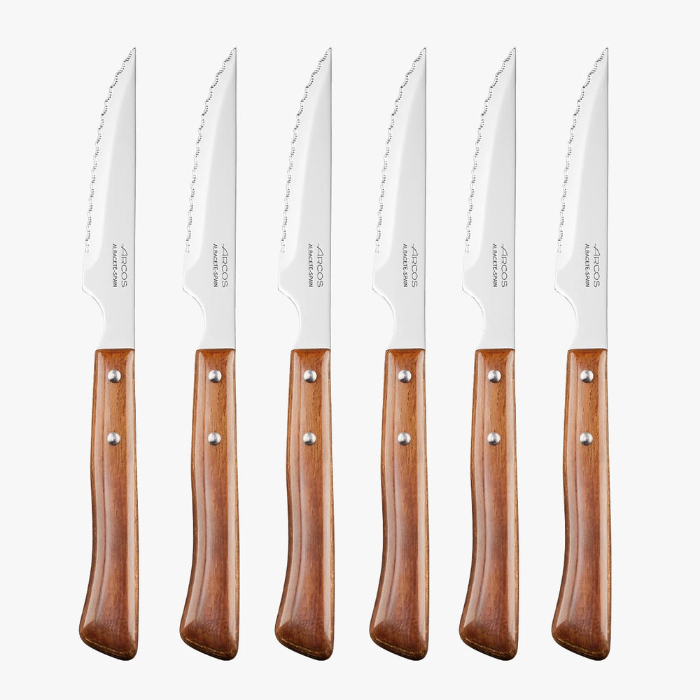 Steakmesser Set 6 Stk. Mit Griff Aus Mehrlagigen Buchenholz Und Wellen Geschliffenen Schneide 110 Mm