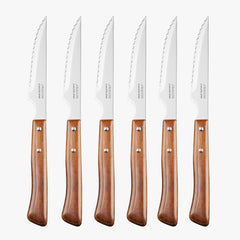 Set 6 Pz. Coltello Bistecca in Legno di Faggio Compresso con Filo Seghettato da 110 mm