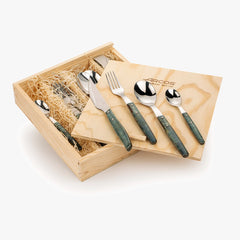 JUEGO CUBERTERÍA 16 PZS. SERIE FOREST MANGO AZUL