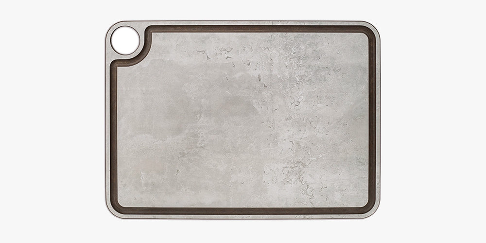 Tagliere bar grigio con canale e appendiabiti 377 x 277 mm