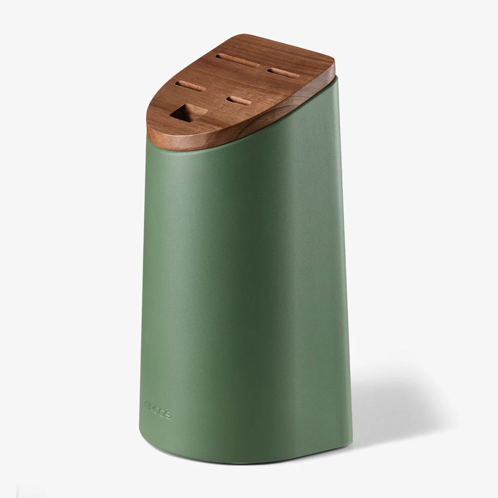 Soporte de cuchillos Universal verde con tapa de madera de acacia