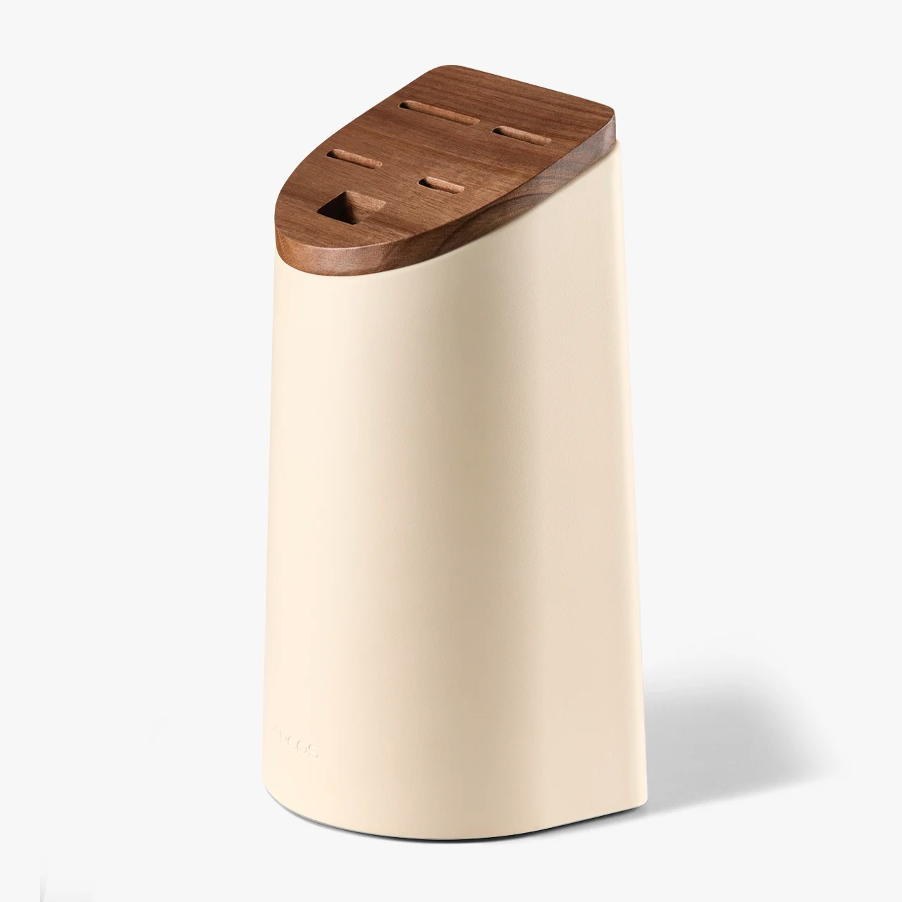 Universal beige knife holder with acacia wood lid