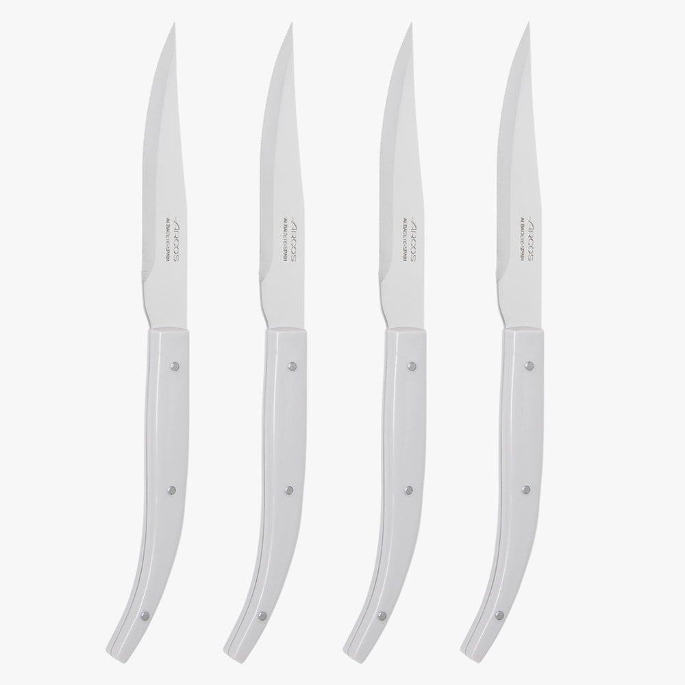 Conjunto de 4 peças de facas de bife com cabo branco de 110 mm