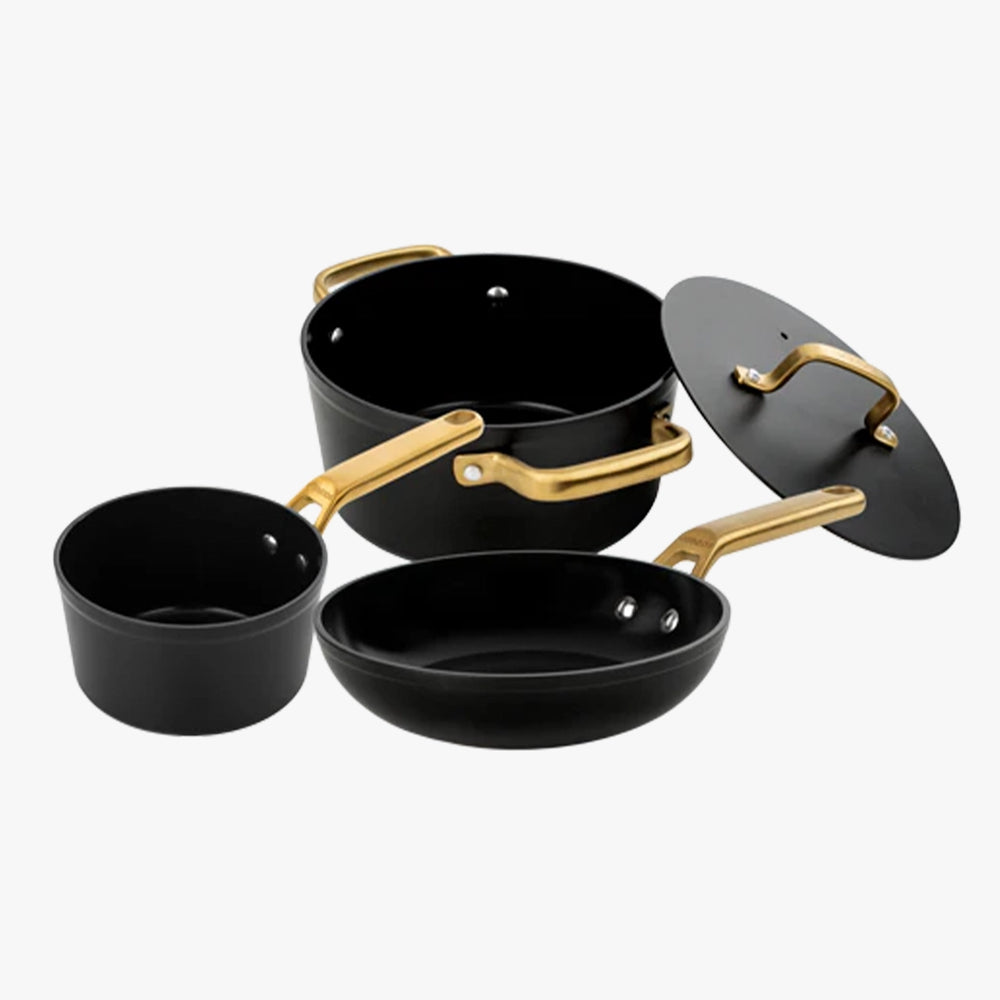 Samoa Iconic Series 3-teiliges Set in Schwarz (Kochtopf, Bratpfanne und Stielkasserolle)