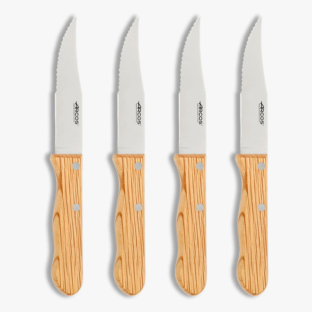 Set da 4 coltelli per barbecue in legno di quercia 125 mm