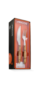 Set Of 6 PCS. Steak Knife and 6 PCS. Fork Made Of Compressed Poplar Wood 