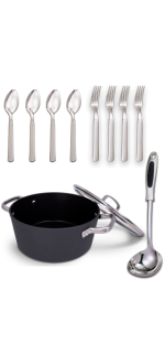 Ensemble casserole, faitout et couverts