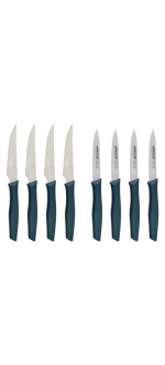 Set de 4 Chuleteros y 4 Mondadores Azul Metalizado